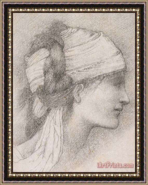Sir Edward Coley Burne-Jones Study Of A Female Head To The Right Framed Painting