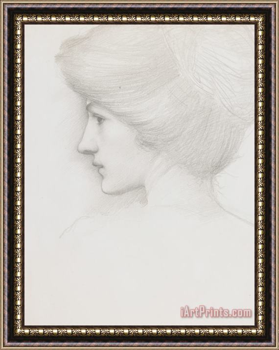 Sir Edward Coley Burne-Jones Study Of A Woman's Head Profile To Left Framed Painting
