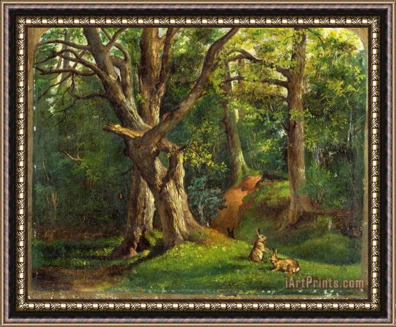 Sir Hubert von Herkomer Woodland Scene with Rabbits Framed Painting
