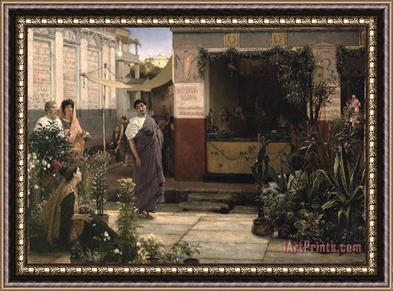 Sir Lawrence Alma-Tadema A Roman Flower Market Framed Painting