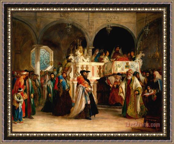 Solomon Alexander Hart The Feast of The Rejoicing of The Law at The Synagogue in Leghorn, Italy Framed Print