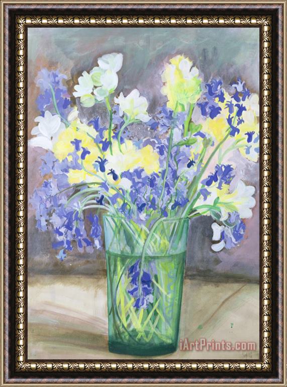 Sophia Elliot Bluebells And Yellow Flowers Framed Painting