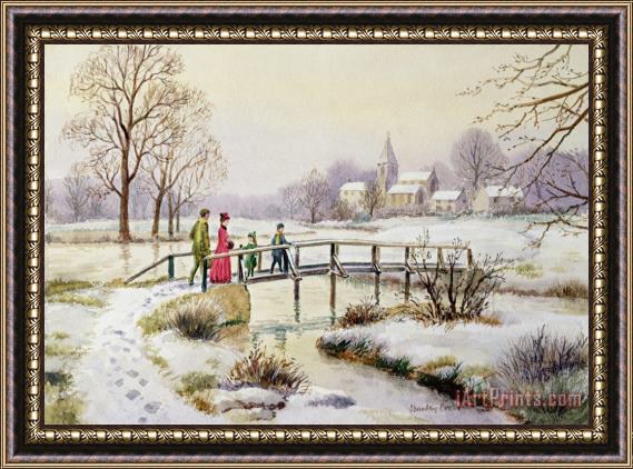 Stanley Cooke Footbridge In Winter Framed Painting