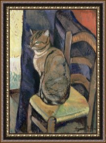 Study for Les Foins Framed Prints - Study of A Cat by Suzanne Valadon