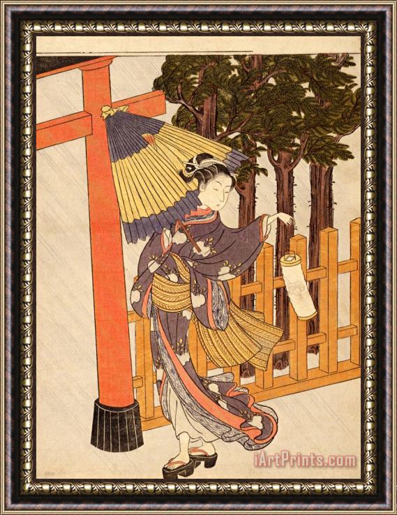 Suzuki Harunobu Woman Visiting The Shrine in The Night Framed Print