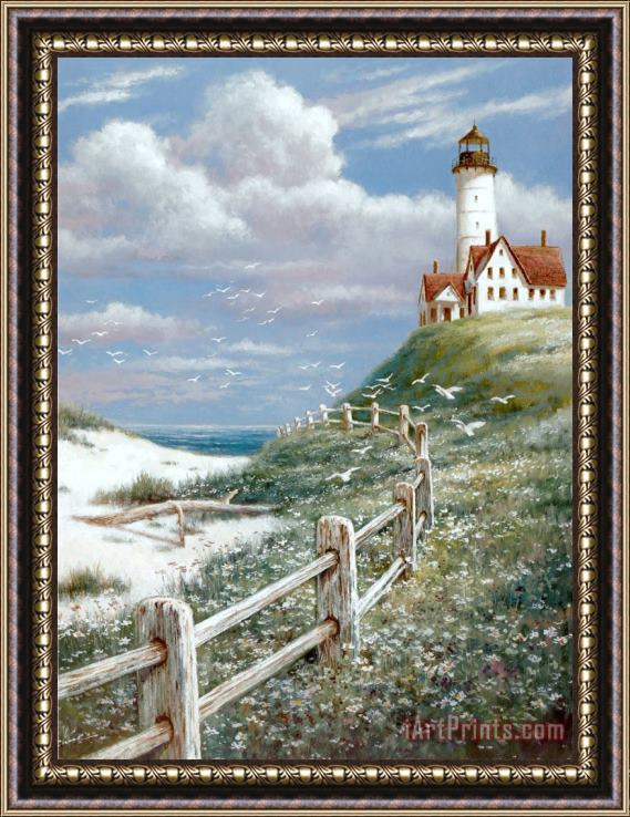 T. C. Chiu Lighthouse with Fence Framed Painting