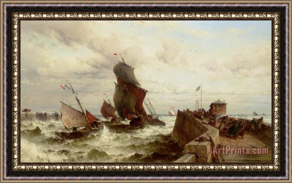 Theodor Alexander Weber Ships Entering a Port in a Storm Framed Painting