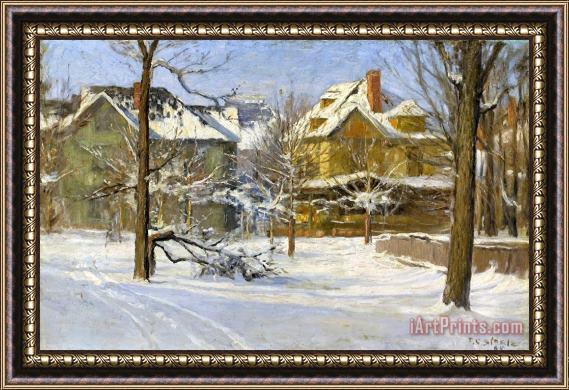 Theodore Clement Steele 16th Street, Indianapolis in Snow Framed Painting