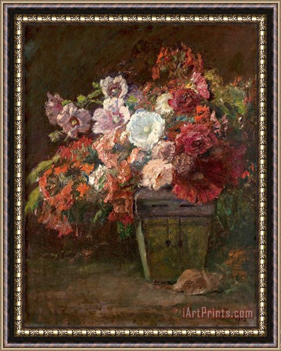 Theodore Clement Steele Hollyhocks (vase of Flowers) Framed Print