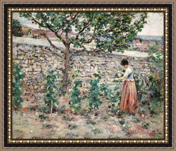 Theodore Robinson In The Garden Framed Print