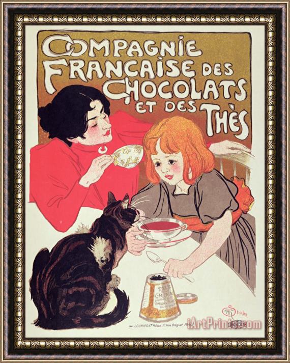 Theophile Alexandre Steinlen Poster Advertising The Compagnie Francaise Des Chocolats Et Des Thes Framed Painting