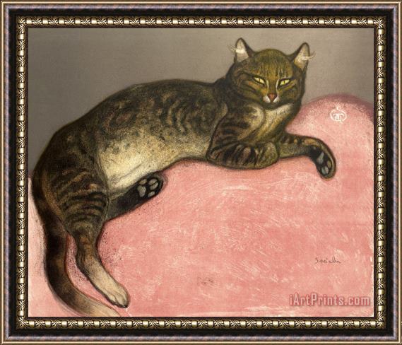 Theophile Alexandre Steinlen Winter Cat on a Cushion (l'hiver, Chat Sur Un Coussin) Framed Painting
