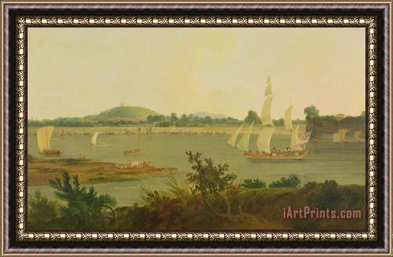 Thomas Daniell Pinnace Sailing Down the Ganges past Monghyr Fort Framed Painting