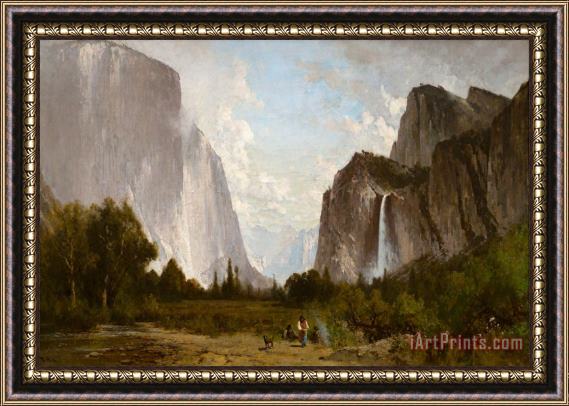Thomas Hill Yosemite Valley Bridal Veil Falls And El Capitan Framed Print