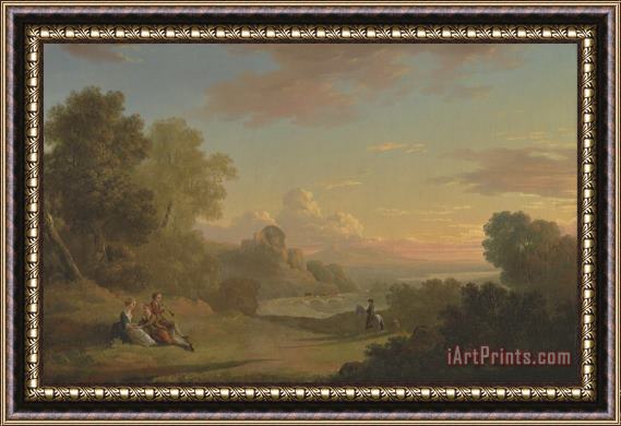 Thomas Jones An Imaginary Landscape with a Traveller And Figures Overlooking The Bay of Baiae Framed Painting