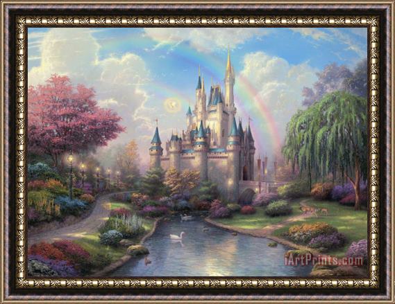 Thomas Kinkade A New Day at The Cinderella Castle Framed Print