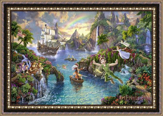Thomas Kinkade Disney Peter Pan's Never Land Framed Painting