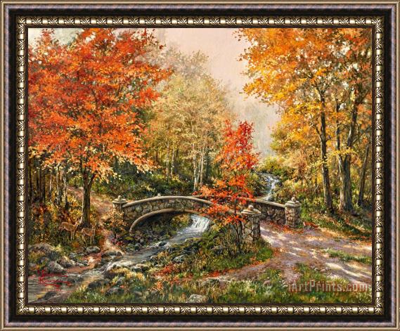 Thomas Kinkade Fall at Fox Creek Bridge Framed Painting