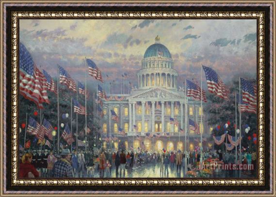 Thomas Kinkade Flags Over The Capitol Framed Print