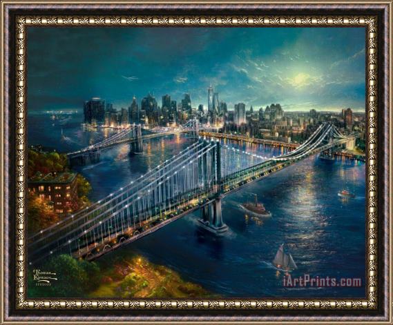 Thomas Kinkade Moonlight Over Manhattan Framed Print