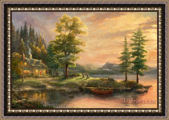 Thomas Kinkade Morning Light Lake Framed Painting