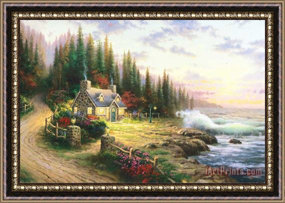 Thomas Kinkade Pine Cove Cottage Framed Print