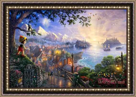 Thomas Kinkade Pinocchio Wishes Upon a Star Framed Print