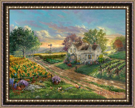 Thomas Kinkade Sunflower Fields Framed Painting