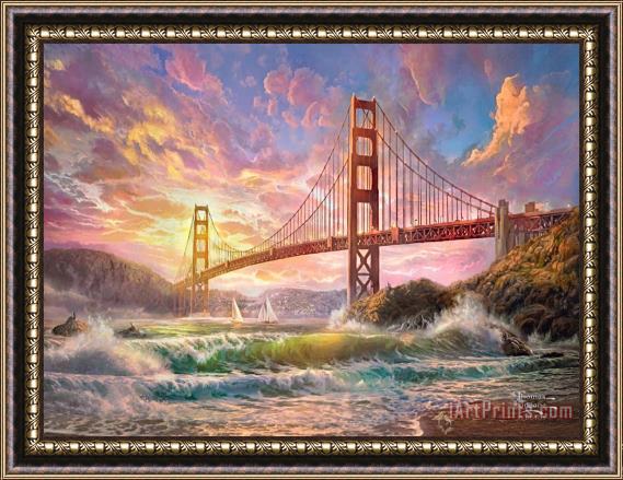 Thomas Kinkade Sunset on Golden Gate Bridge Framed Painting