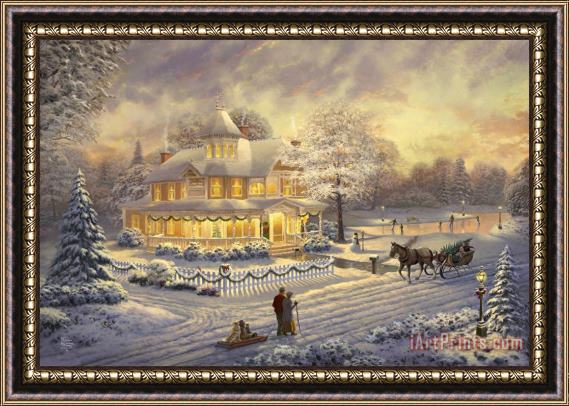 Thomas Kinkade Victorian Christmas Sunset Framed Print