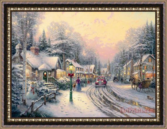Thomas Kinkade Village Christmas Framed Painting