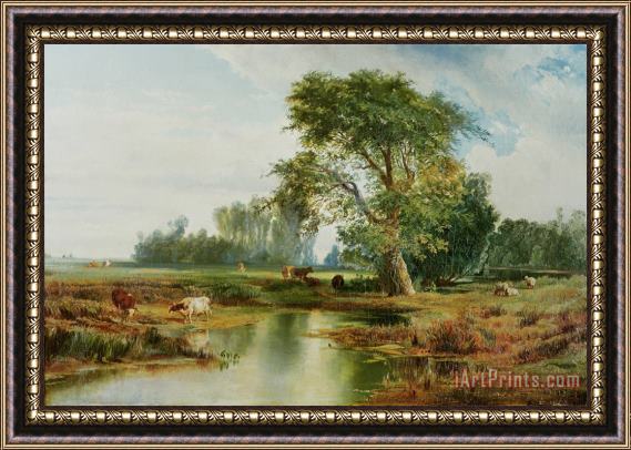 Thomas Moran Cattle Watering Framed Painting