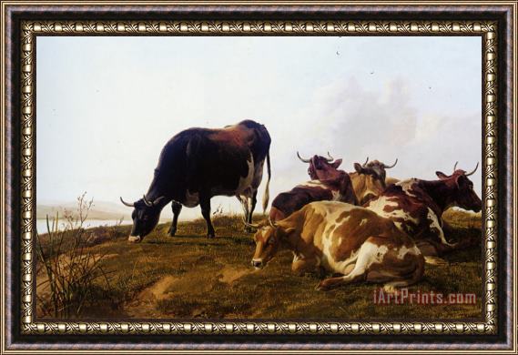 Thomas Sidney Cooper Cattle Resting Beside a River Framed Print