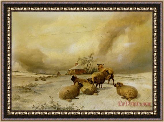 Thomas Sidney Cooper Sheep in a Winter Landscape Framed Painting