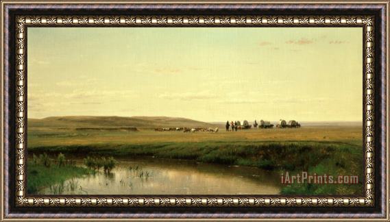 Thomas Worthington Whittredge A Wagon Train on the Plains Framed Painting