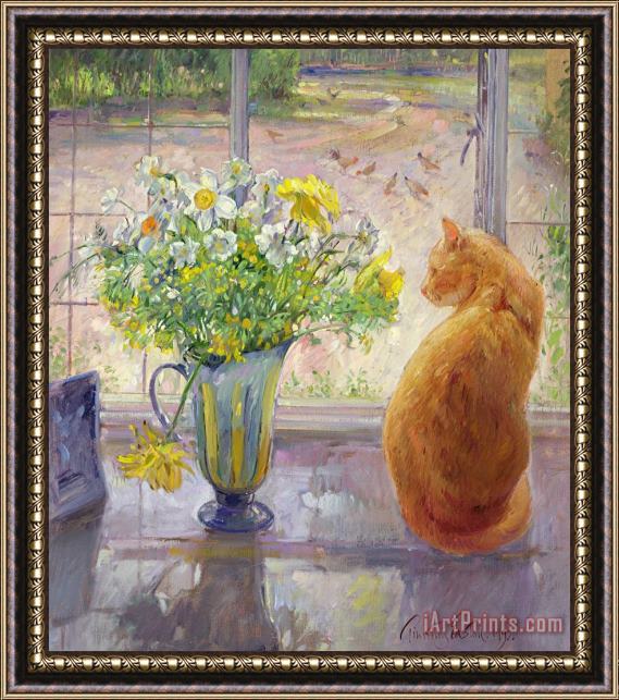 Timothy Easton Striped Jug with Spring Flowers Framed Painting