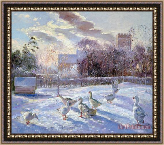 Timothy Easton Winter Geese in Church Meadow Framed Print