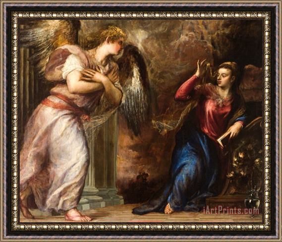 Titian Detail Of The Annunciation Framed Painting