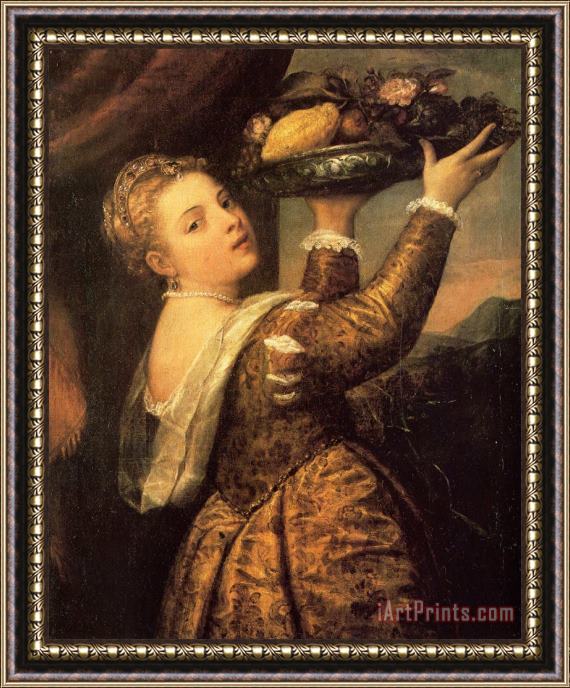 Titian Girl with a Basket of Fruits (lavinia) Framed Painting