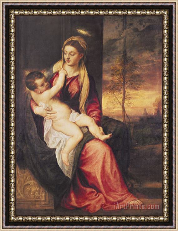 Titian Virgin with Child at Sunset Framed Painting