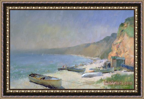 Trevor Chamberlain Shimmering Beach - Budleigh Salterton Framed Painting
