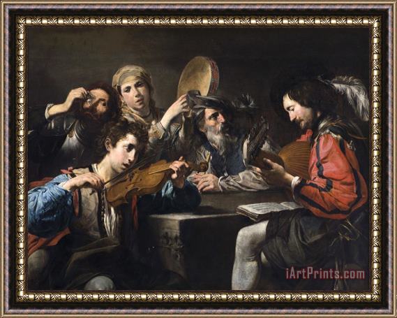 Valentin de Boulogne A Musical Party Framed Painting