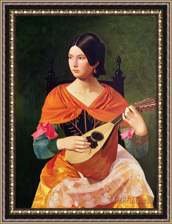 Vekoslav Karas Young Woman with a Mandolin Framed Painting