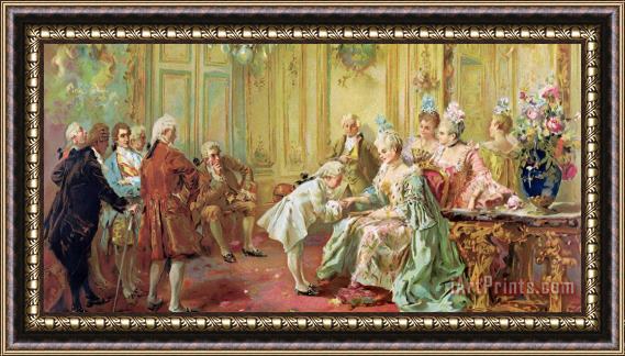 Vicente de Parades The presentation of the young Mozart to Mme de Pompadour at Versailles Framed Painting