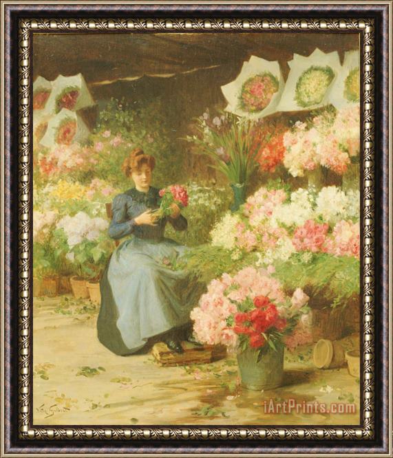 Victor Gabriel Gilbert Flower Seller in front of the Madeleine Church Framed Painting