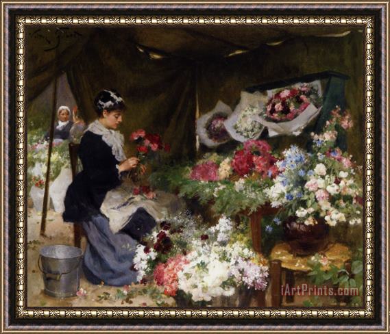 Victor Gabriel Gilbert Flower Seller Makiing Bouquets Framed Painting