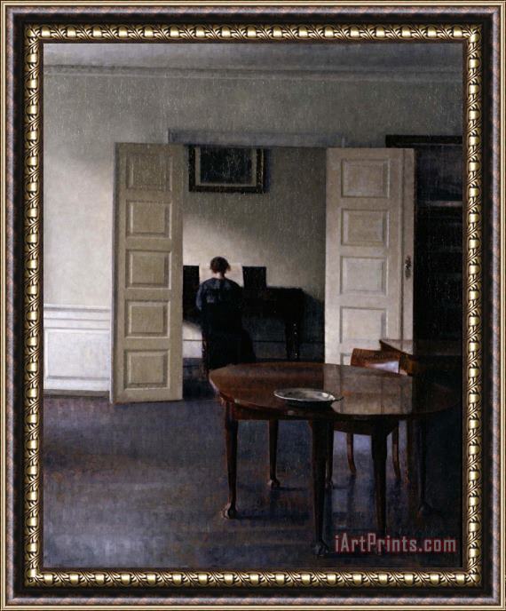 Vilhelm Hammershoi Interior with Ida Playing The Piano Framed Painting