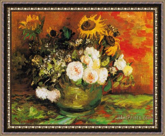 Vincent van Gogh Bowl with Sunflowers, Roses And Other Flowers Framed Print