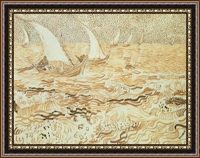 Fishing Boats in a Calm Sea Framed Prints - Fishing Boats At Saintes Maries De La Mer by Vincent van Gogh