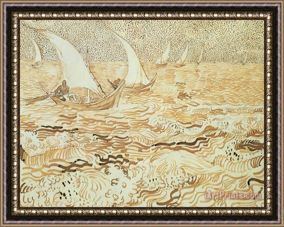 Vincent van Gogh Fishing Boats At Saintes Maries De La Mer Framed Painting